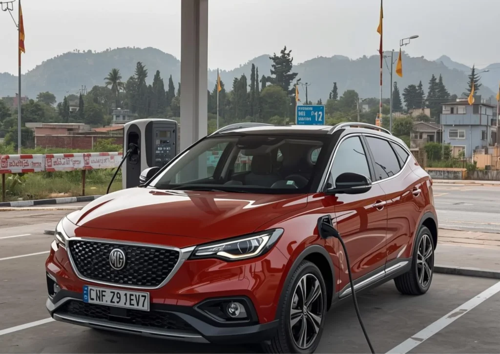 Red MG ZS EV charging station