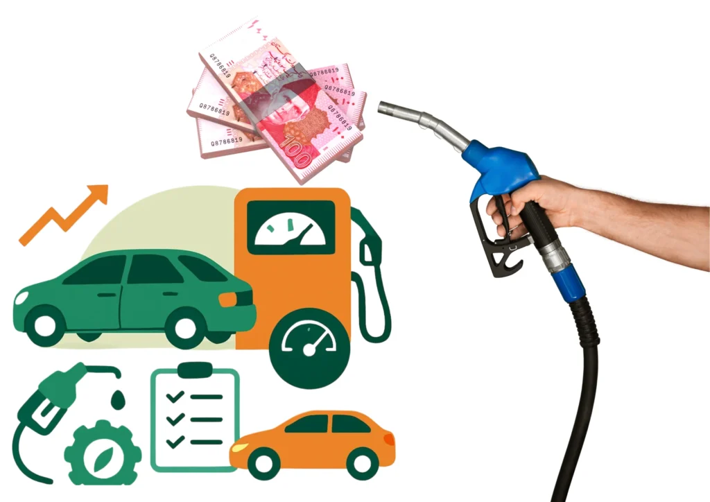 Fuel pump with money and cars