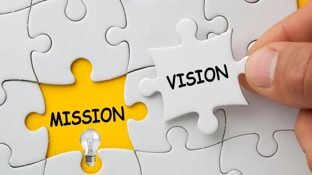 Puzzle pieces labeled mission and vision