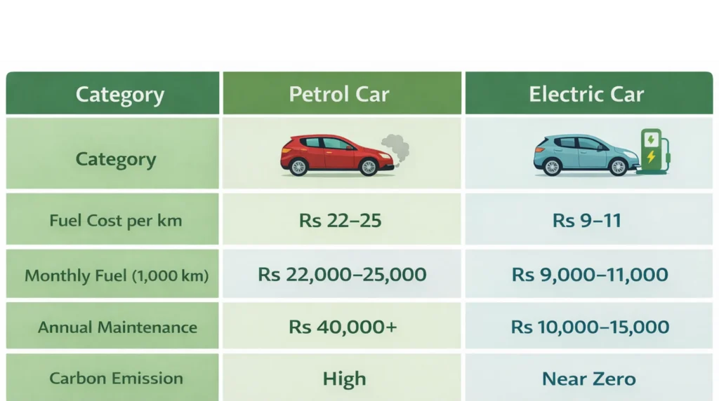 Cost comparison of petrol and electric cars