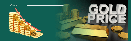 Check daily gold price in Pakistan showing gold bars, coins, and a market performance chart.